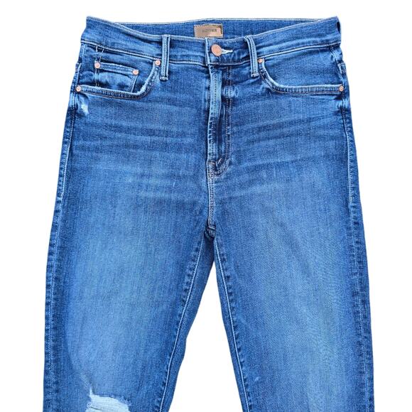 Mother The Insider Crop Step Chew Jeans Size 28 Dancing Coals Blue Stretch Denim - Picture 3 of 10